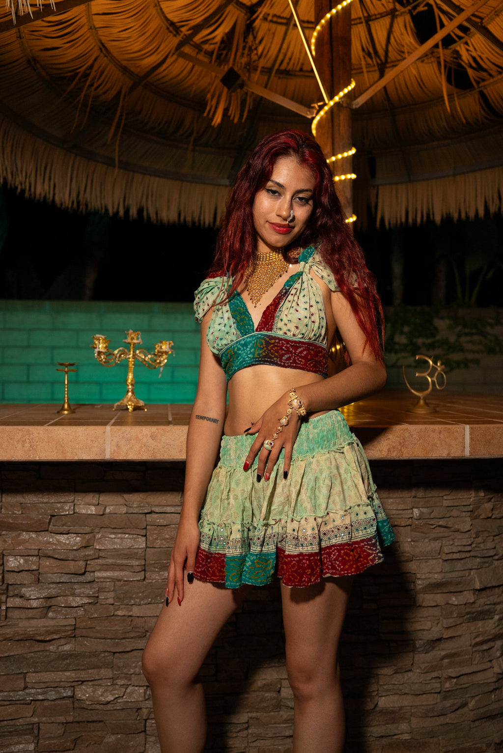 Watercolor Bandhani Mini Gehr Skirt Set