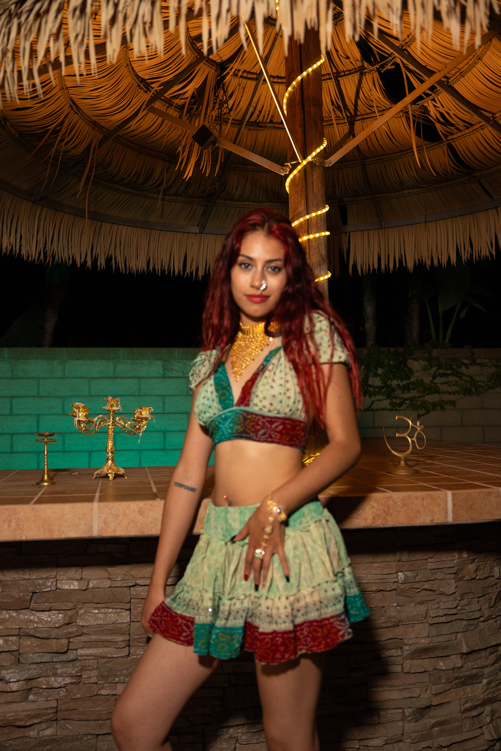 Watercolor Bandhani Mini Gehr Skirt Set