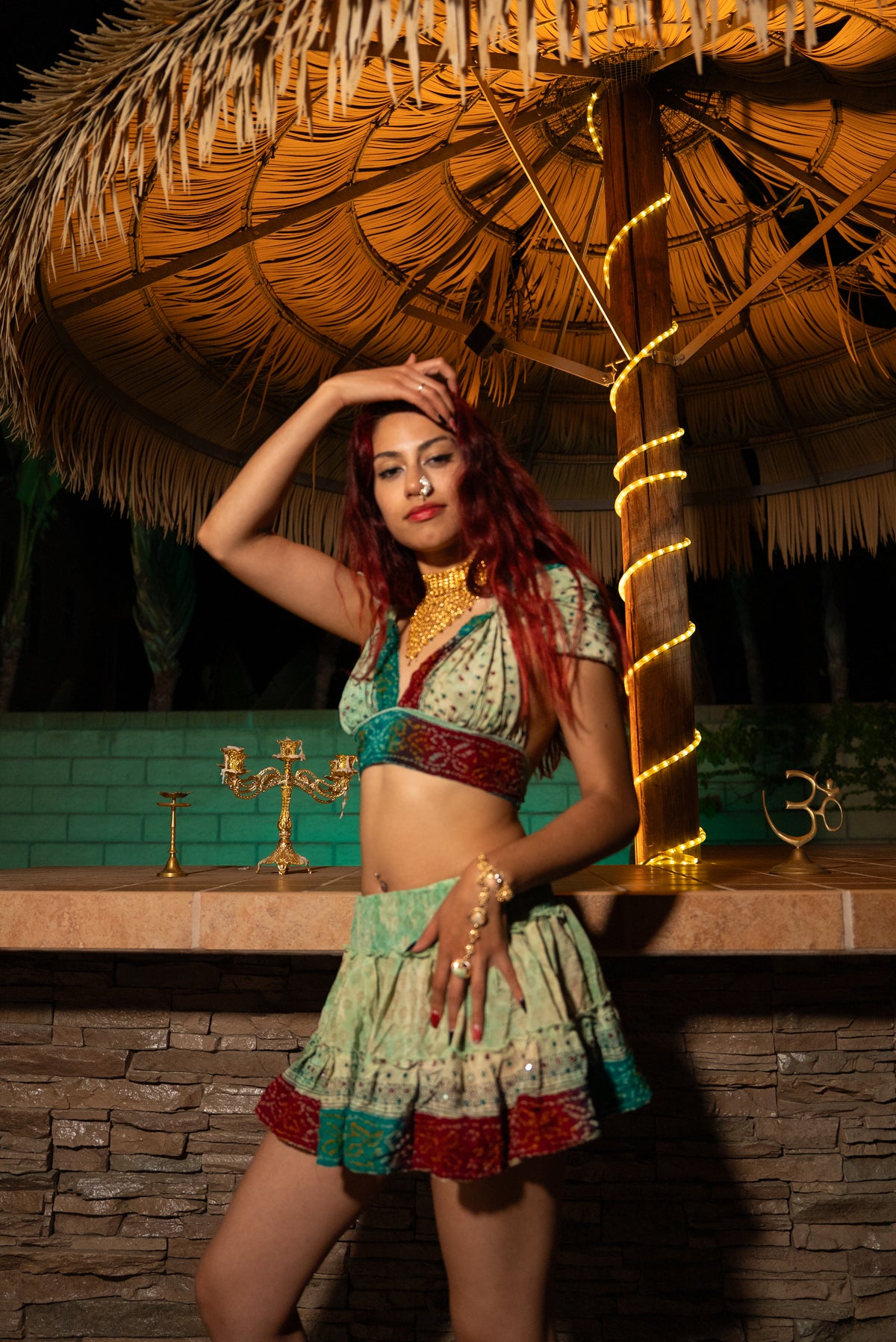 Watercolor Bandhani Mini Gehr Skirt Set