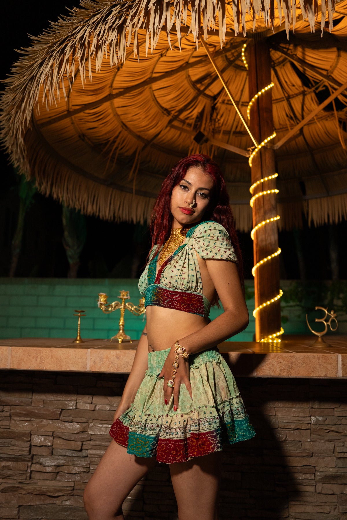 Watercolor Bandhani Mini Gehr Skirt Set
