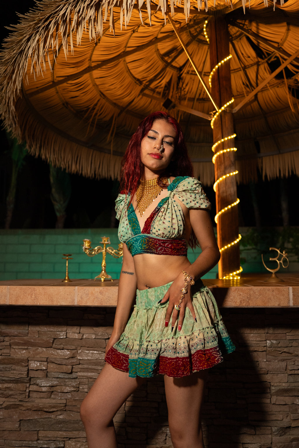 Watercolor Bandhani Mini Gehr Skirt Set