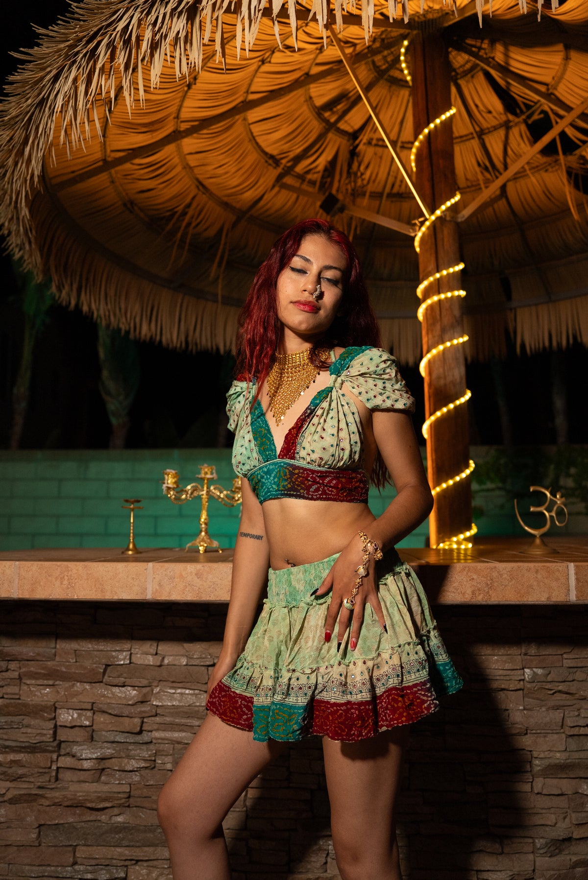 Watercolor Bandhani Mini Gehr Skirt Set