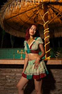 Watercolor Bandhani Mini Skirt Set