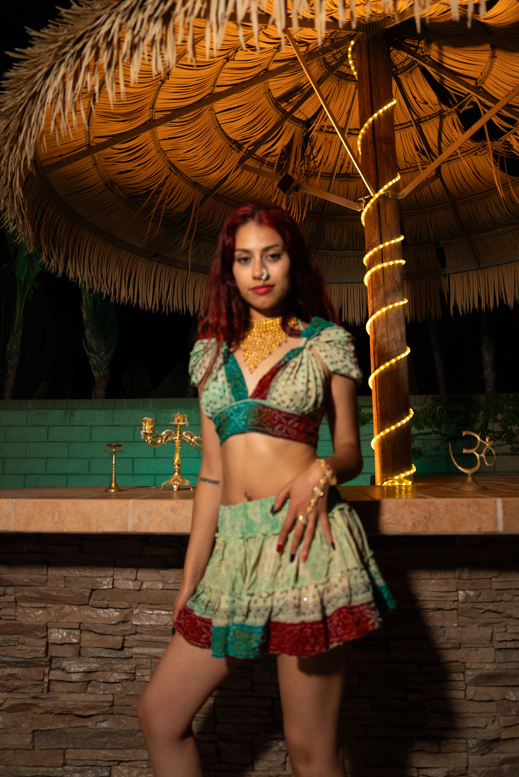 Watercolor Bandhani Mini Gehr Skirt Set