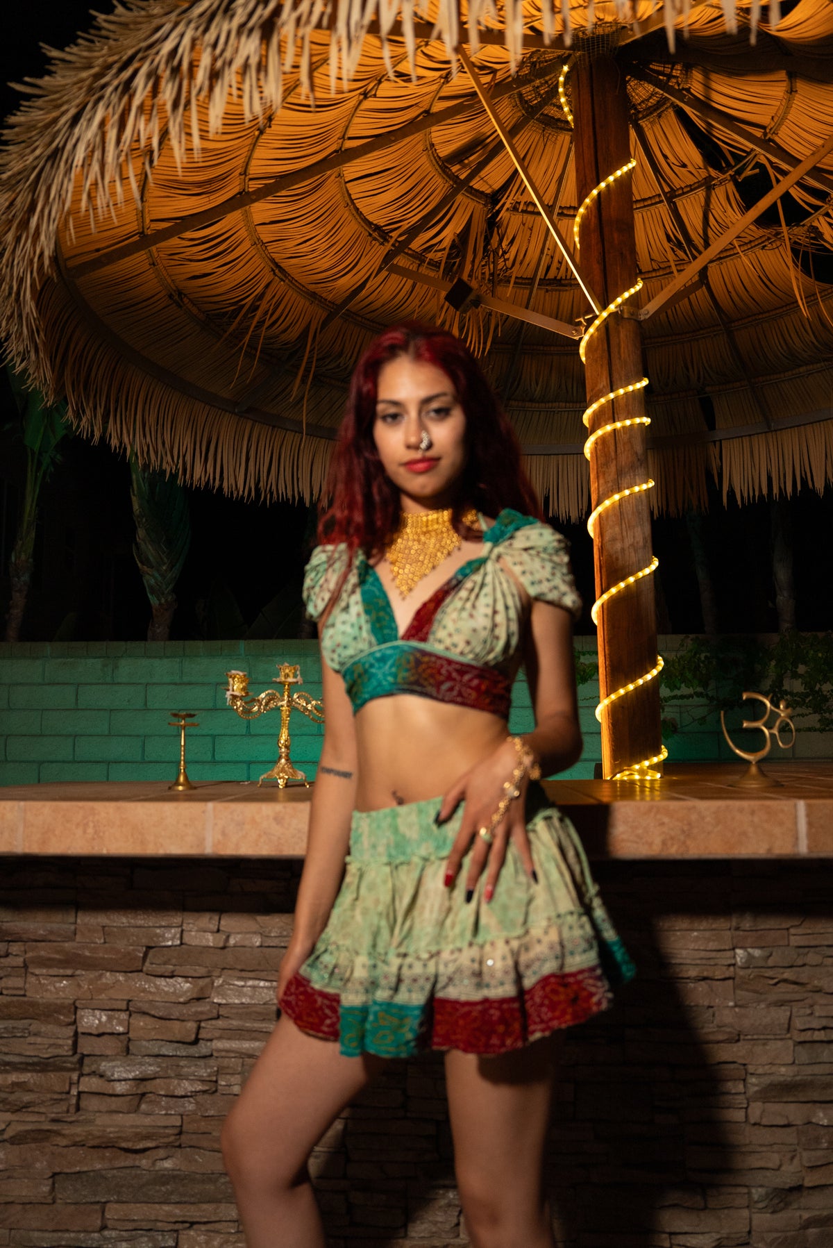 Watercolor Bandhani Mini Gehr Skirt Set