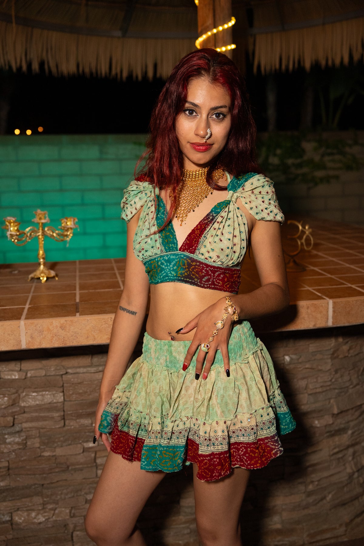 Watercolor Bandhani Mini Gehr Skirt Set