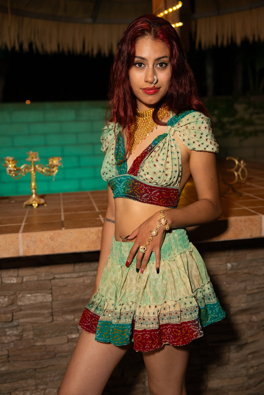 Watercolor Bandhani Mini Gehr Skirt Set
