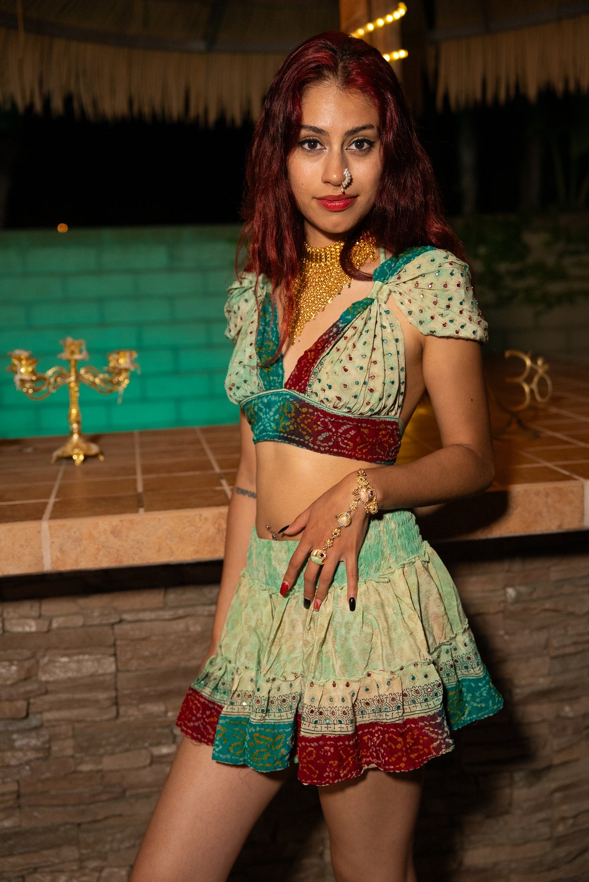 Watercolor Bandhani Mini Gehr Skirt Set