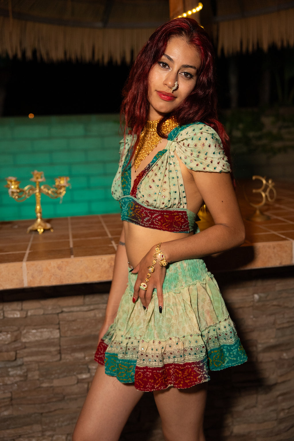 Watercolor Bandhani Mini Gehr Skirt Set