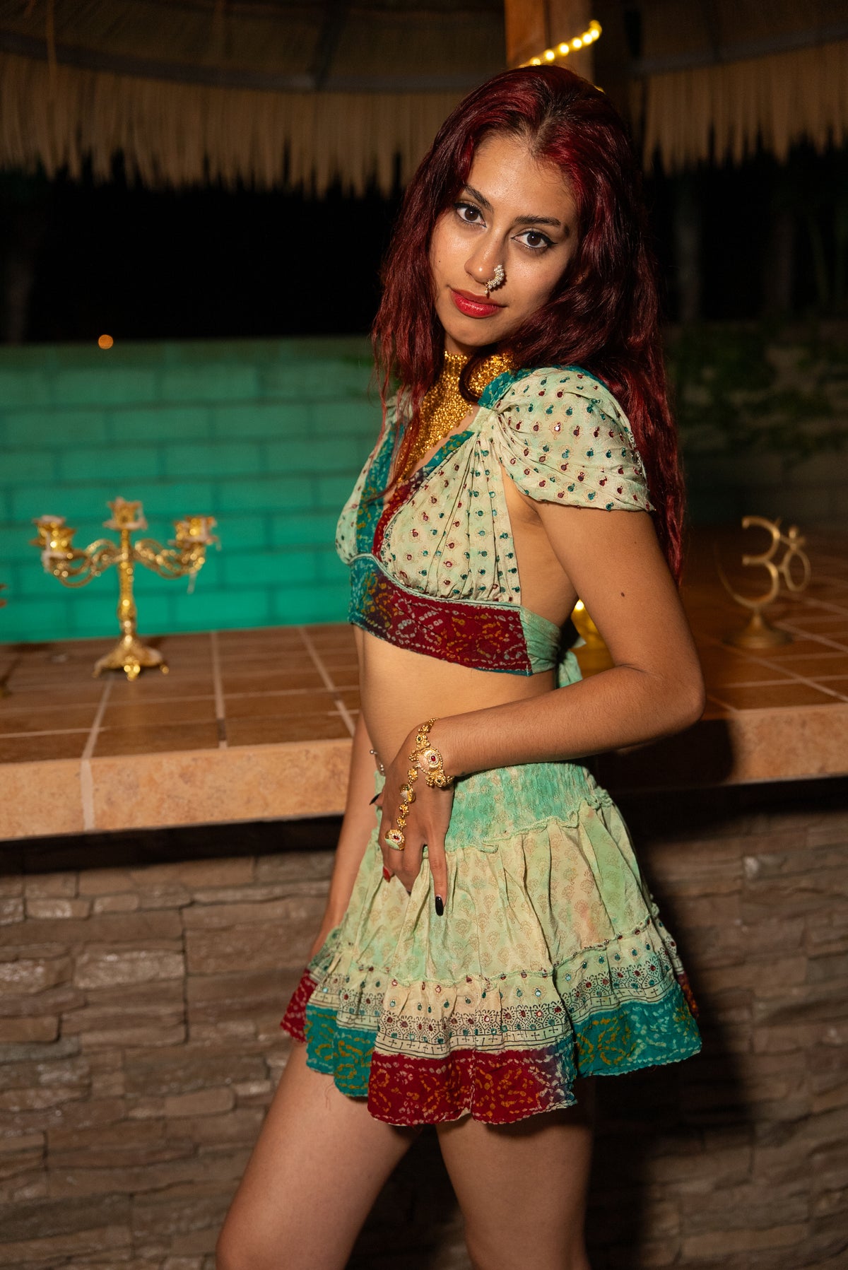 Watercolor Bandhani Mini Gehr Skirt Set