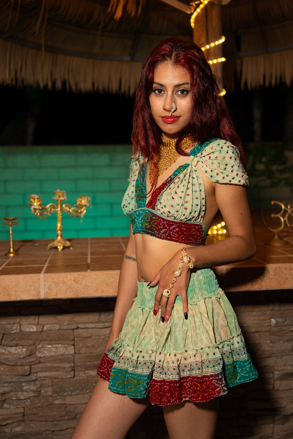 Watercolor Bandhani Mini Gehr Skirt Set