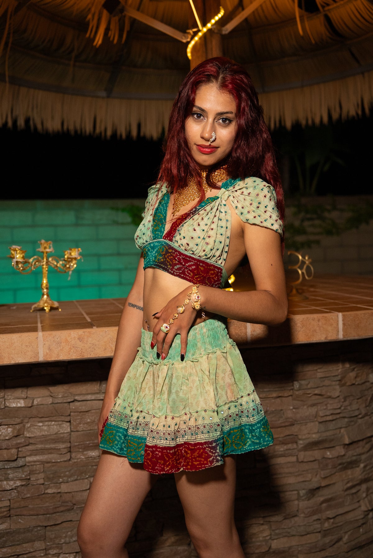 Watercolor Bandhani Mini Gehr Skirt Set
