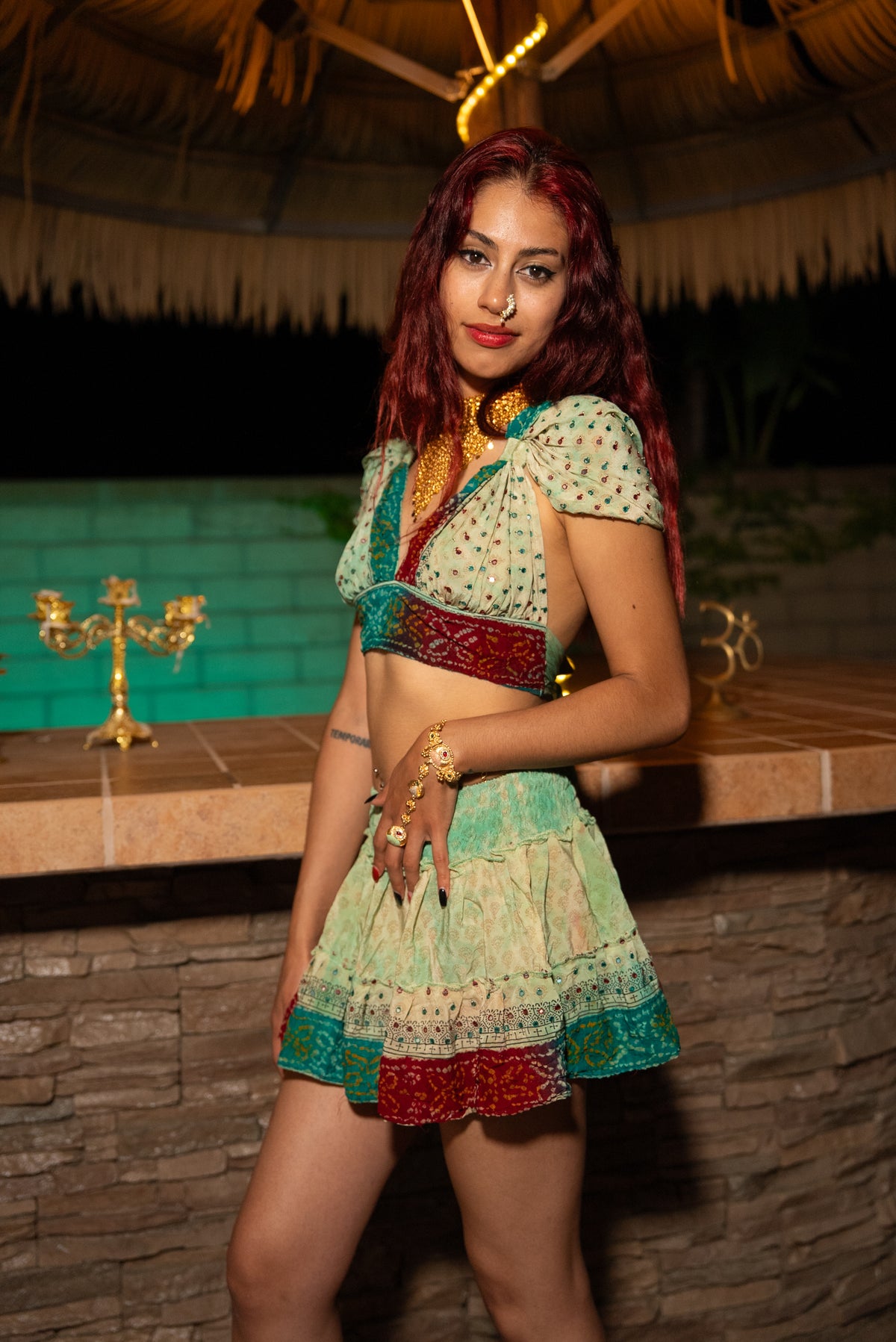 Watercolor Bandhani Mini Gehr Skirt Set