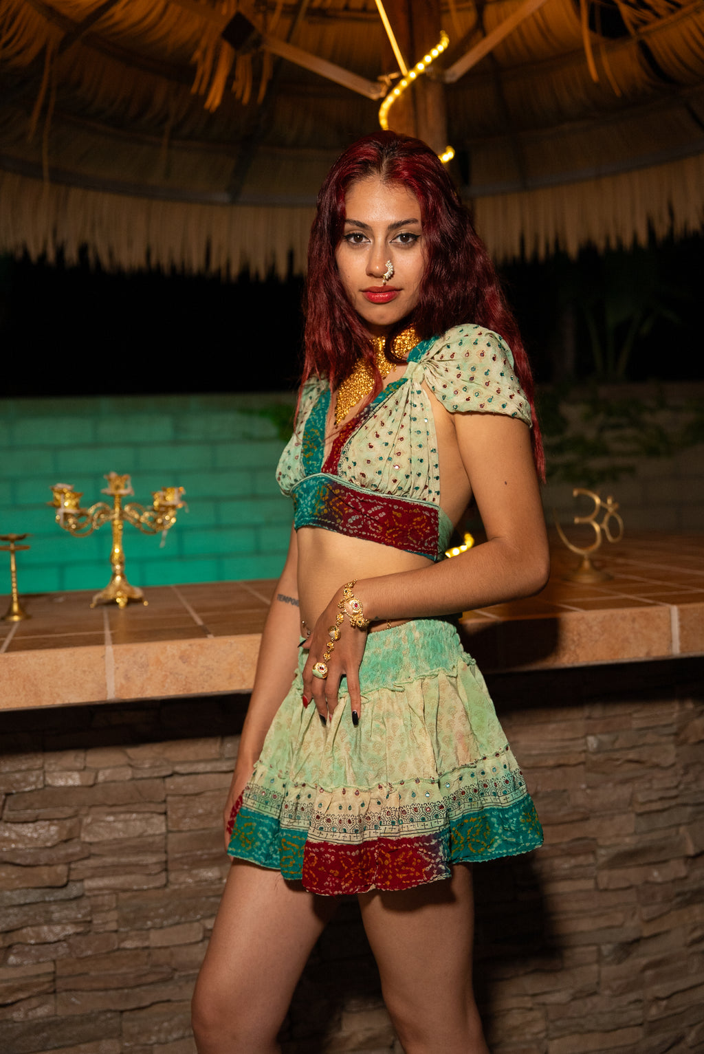Watercolor Bandhani Mini Gehr Skirt Set