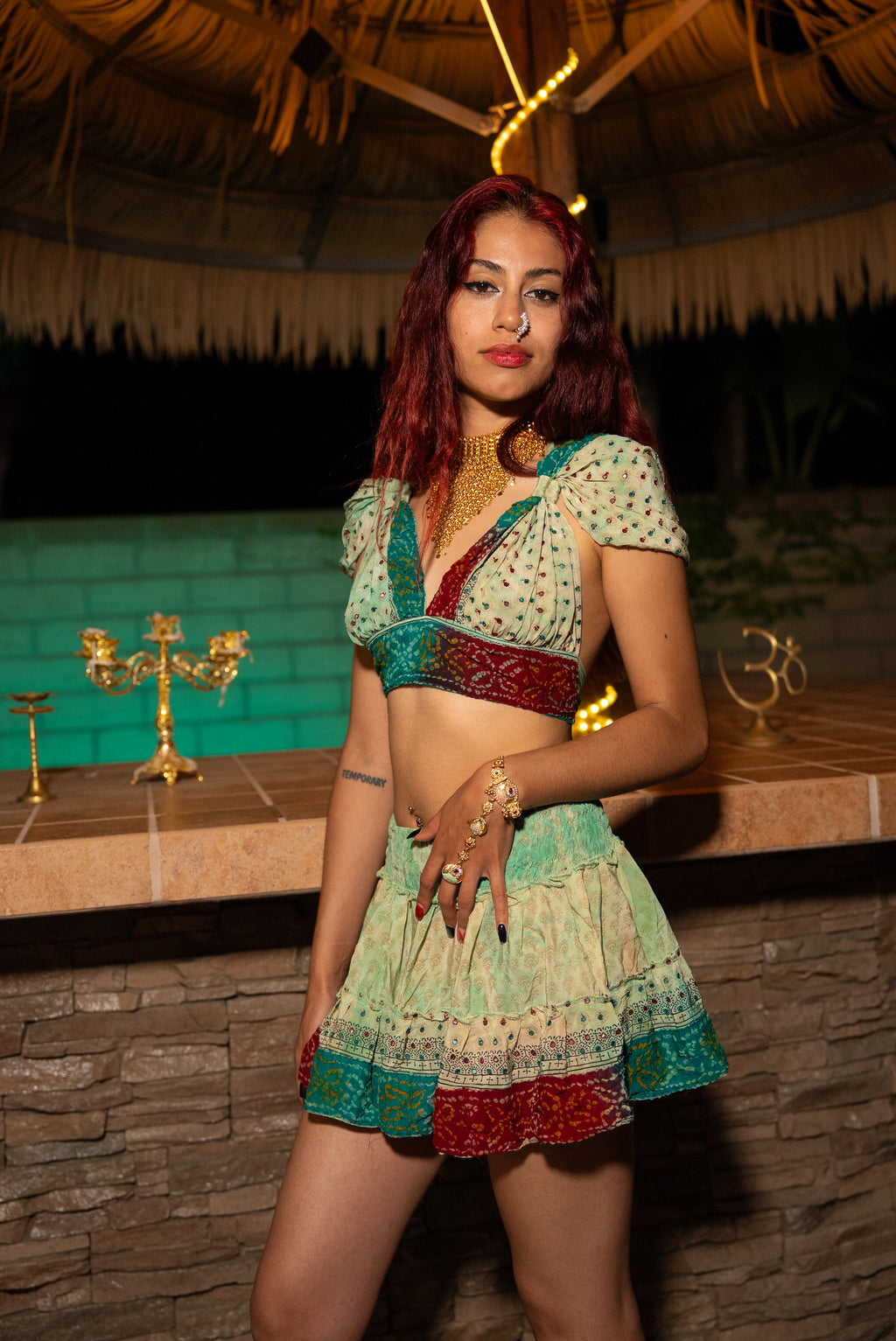 Watercolor Bandhani Mini Gehr Skirt Set