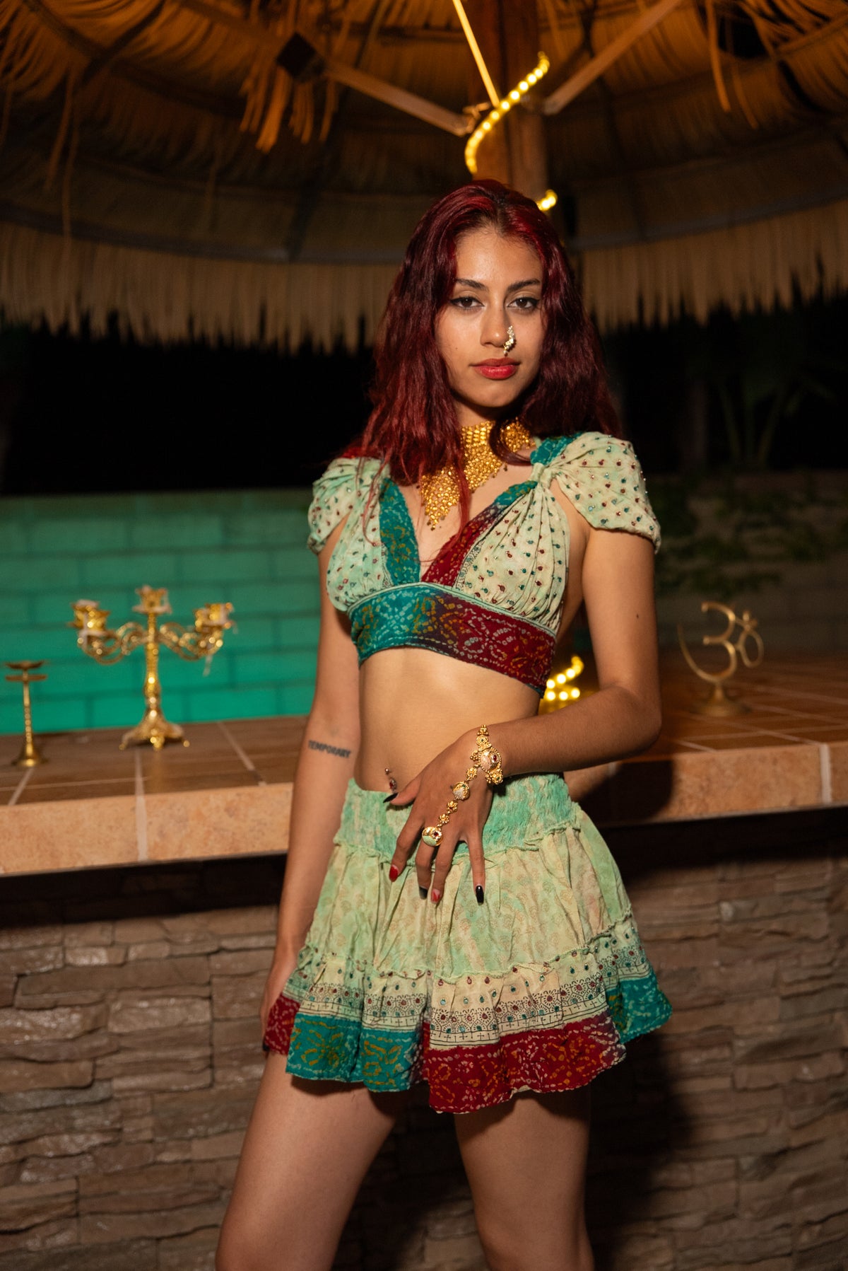 Watercolor Bandhani Mini Gehr Skirt Set