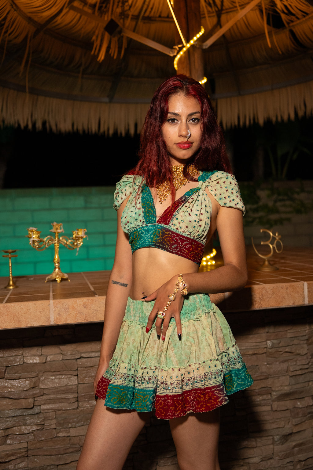 Watercolor Bandhani Mini Gehr Skirt Set