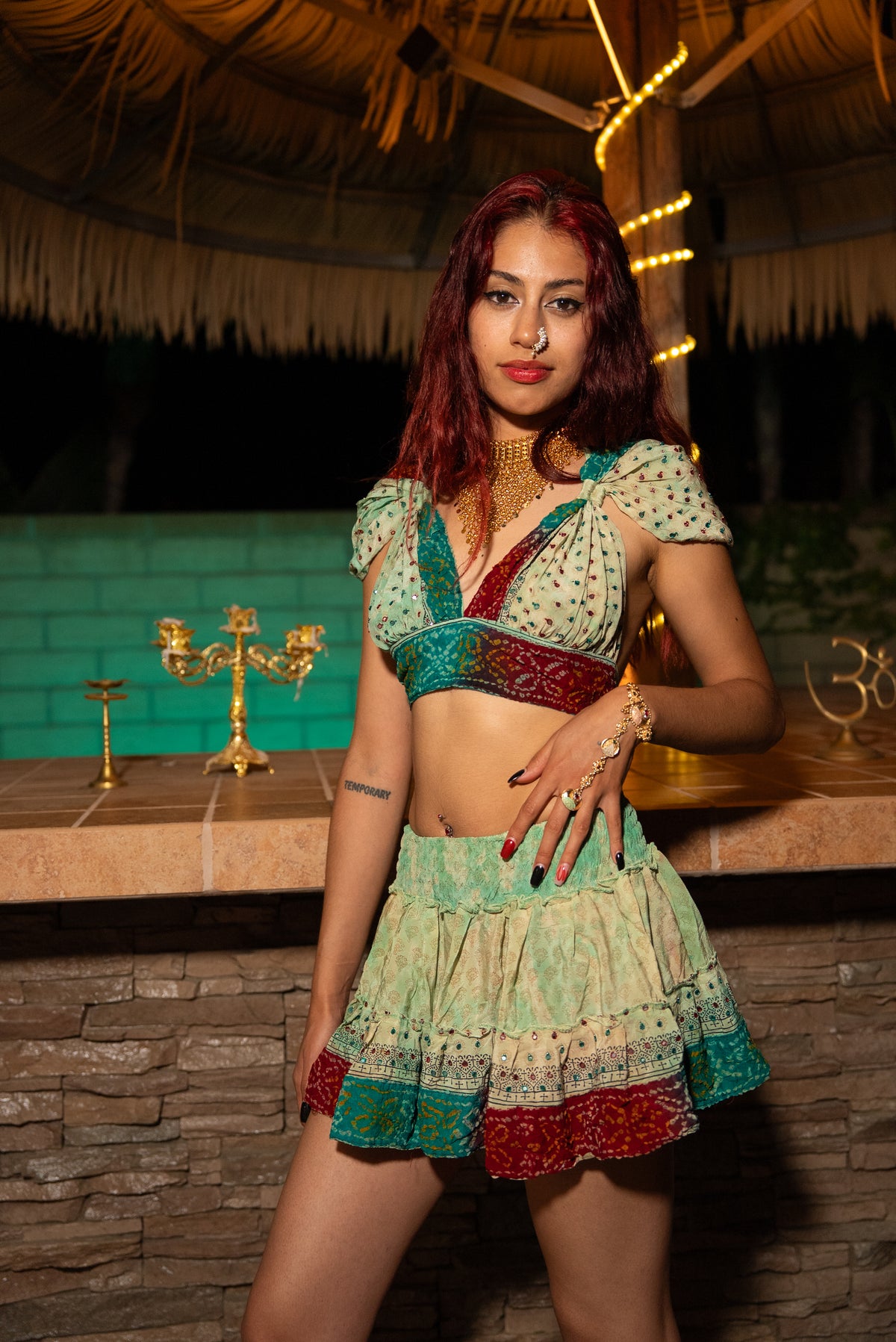Watercolor Bandhani Mini Gehr Skirt Set