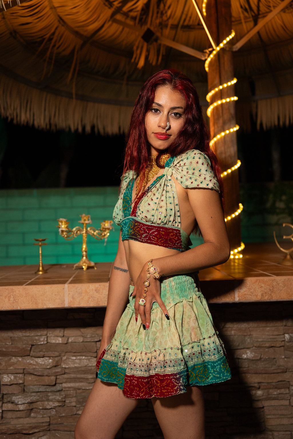 Watercolor Bandhani Mini Gehr Skirt Set
