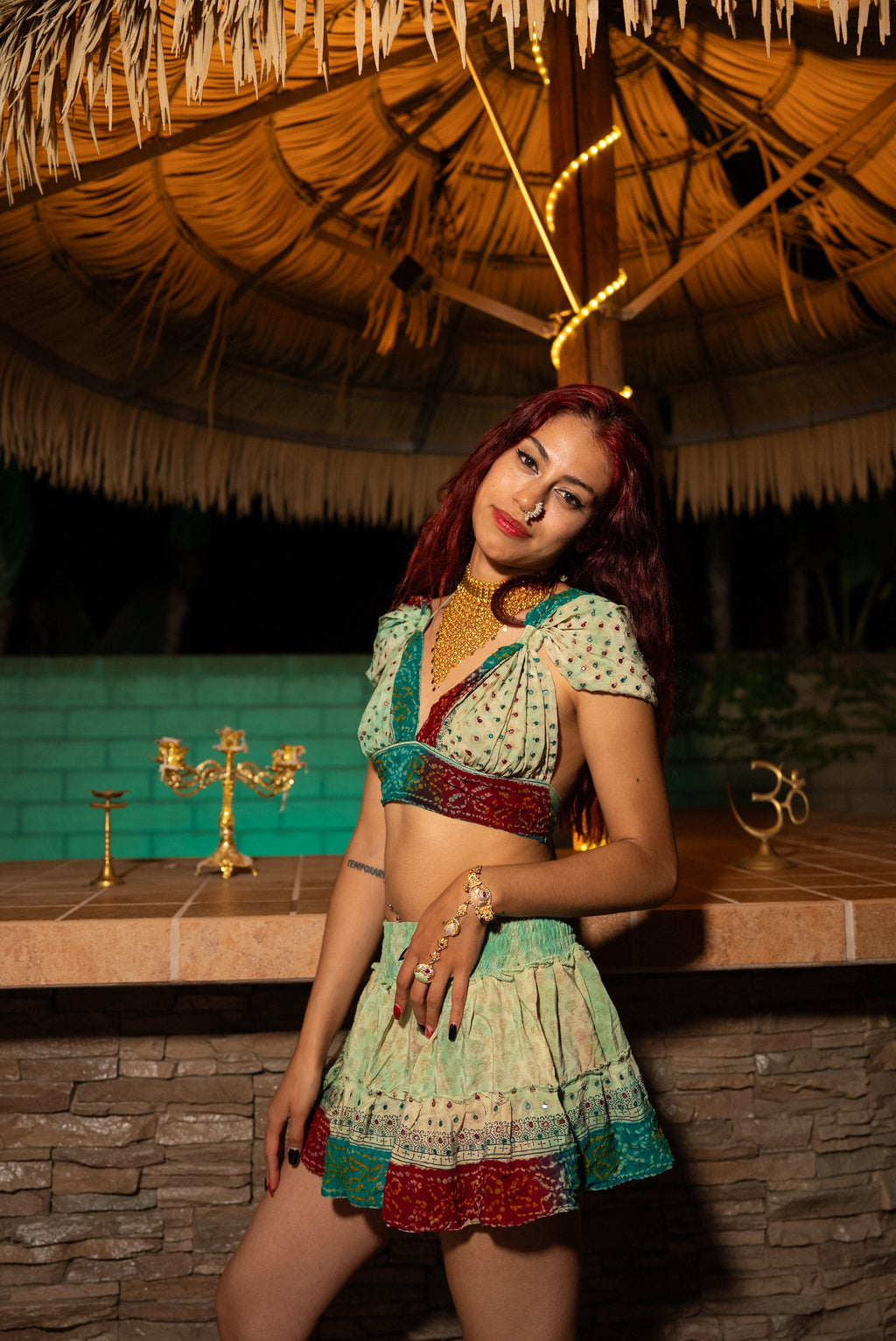 Watercolor Bandhani Mini Gehr Skirt Set