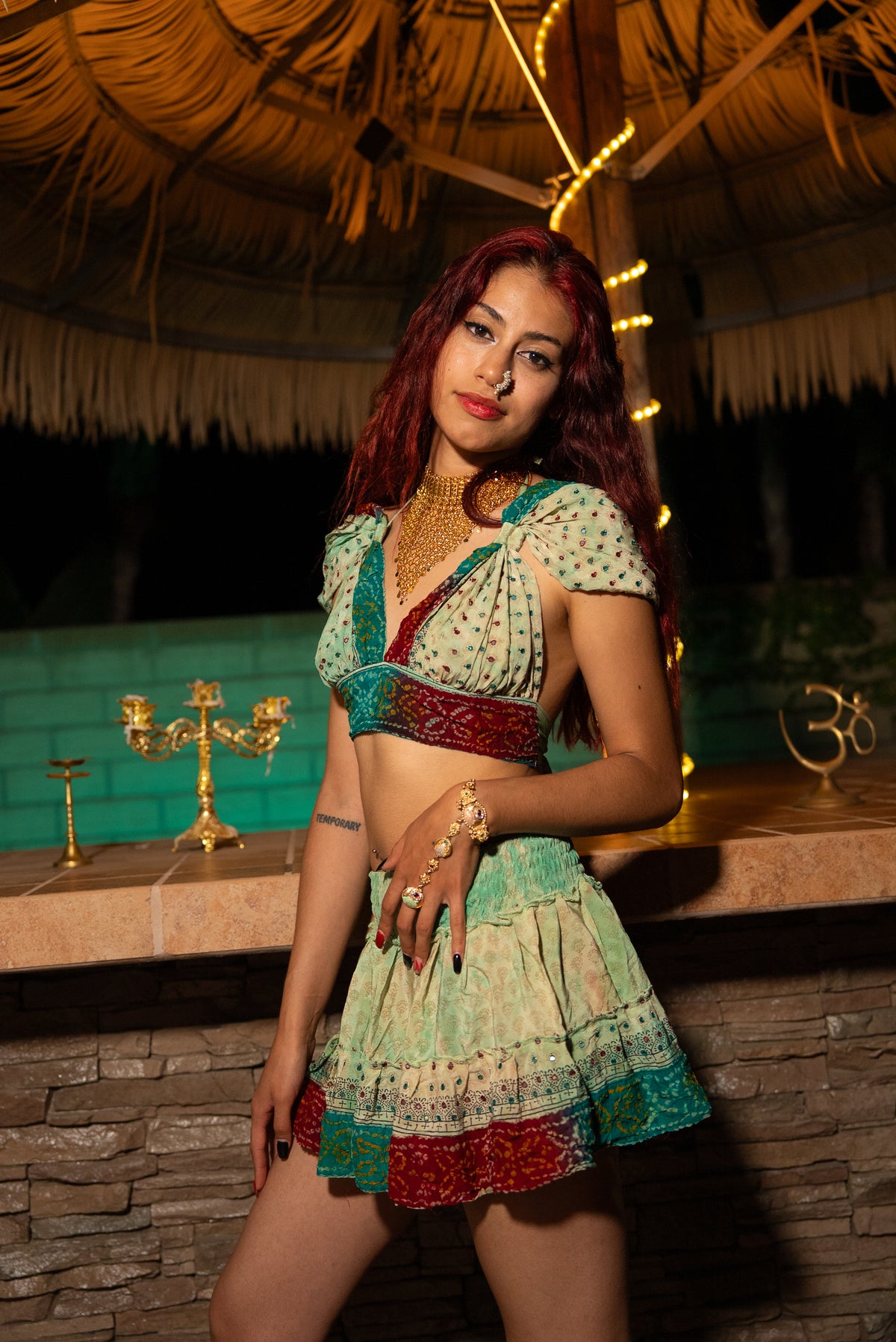 Watercolor Bandhani Mini Gehr Skirt Set