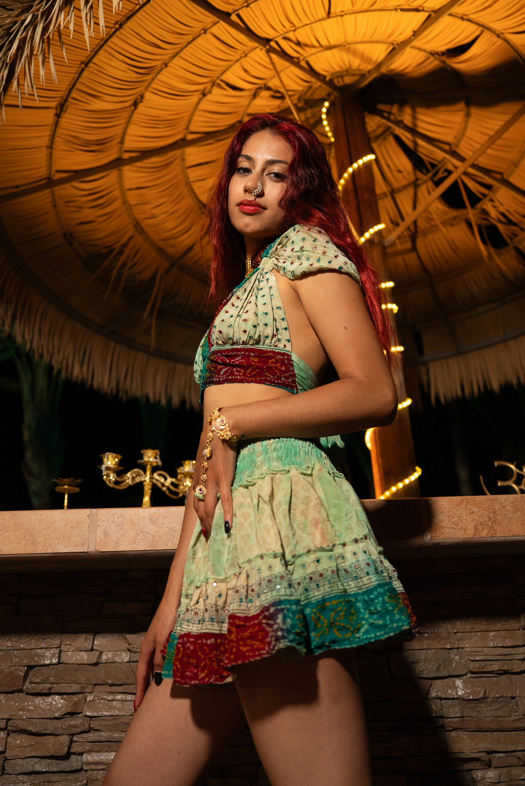 Watercolor Bandhani Mini Gehr Skirt Set