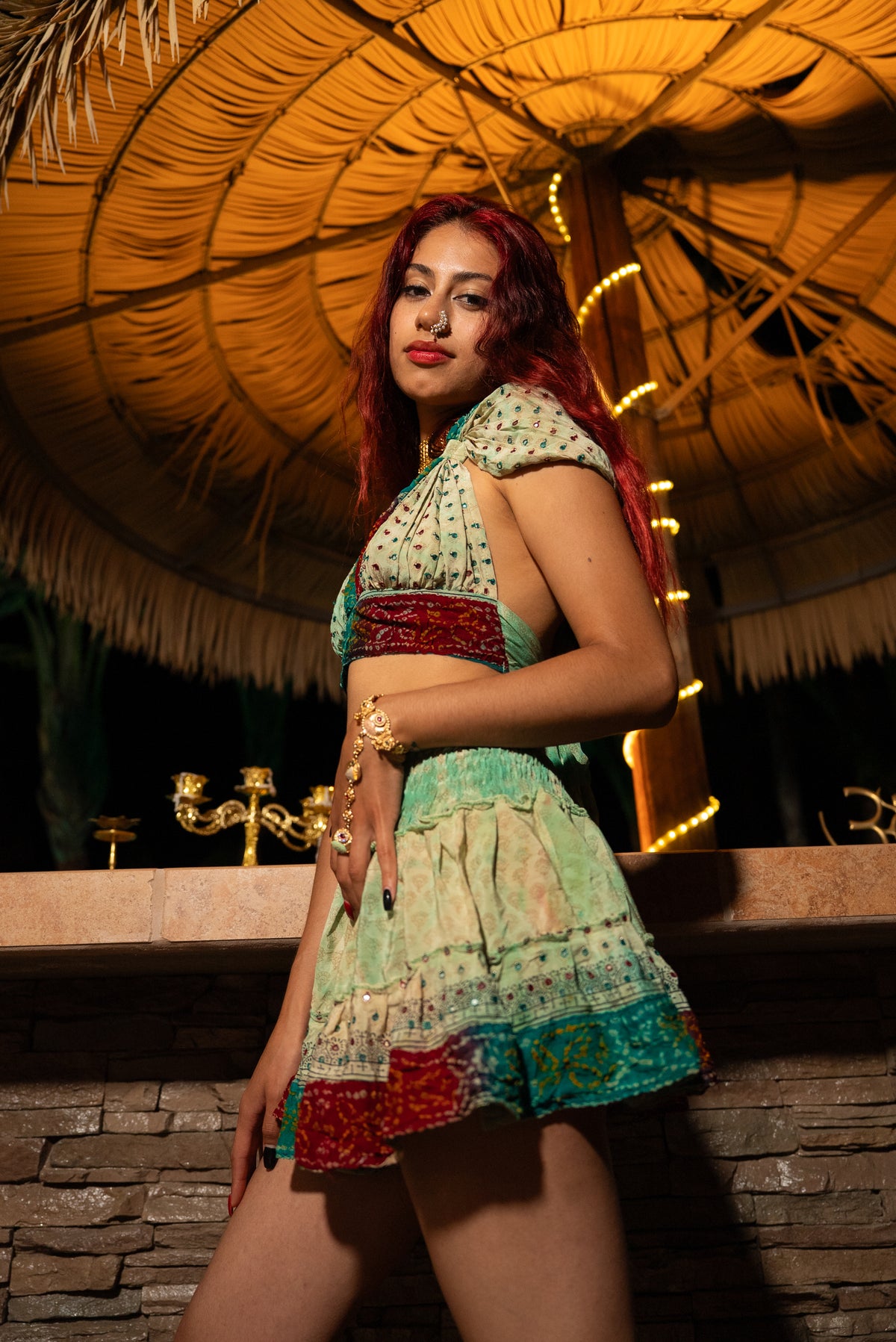 Watercolor Bandhani Mini Gehr Skirt Set