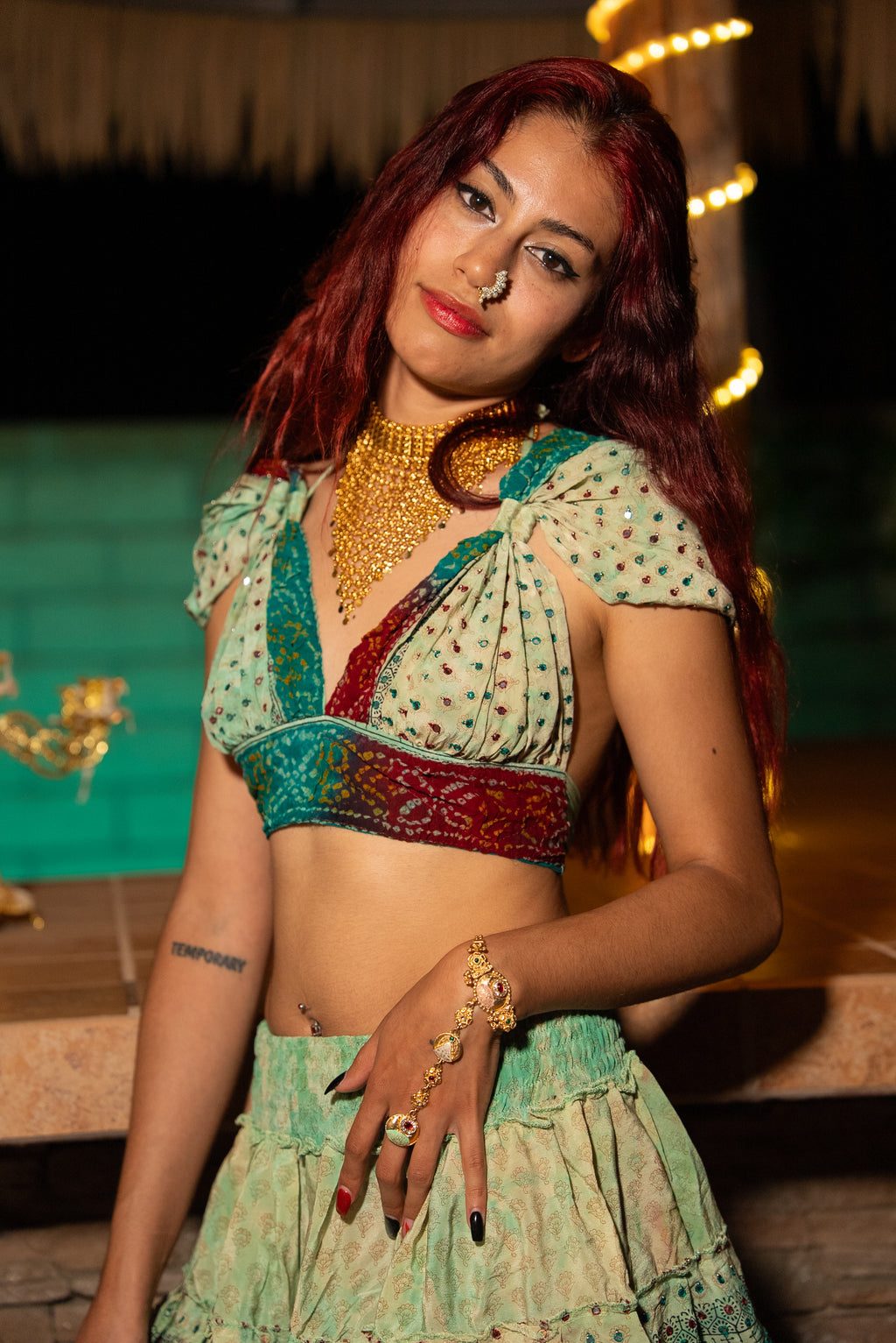 Watercolor Bandhani Mini Gehr Skirt Set
