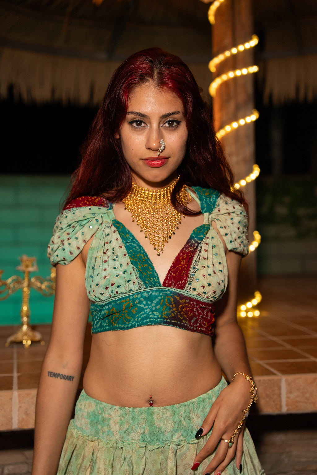 Watercolor Bandhani Mini Gehr Skirt Set