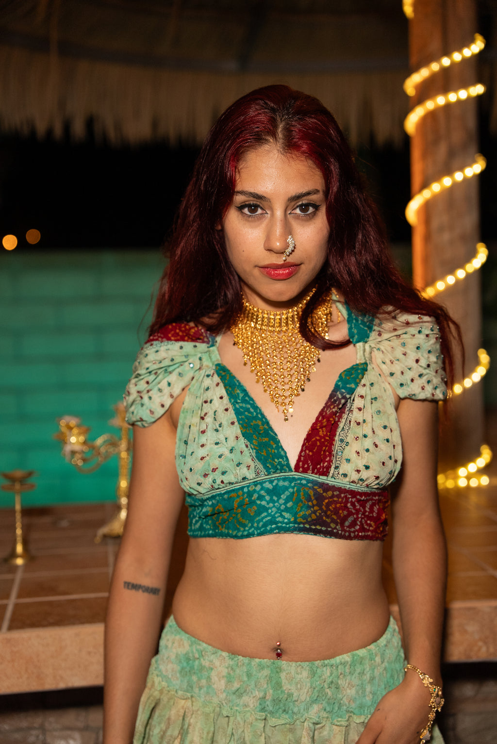 Watercolor Bandhani Mini Gehr Skirt Set