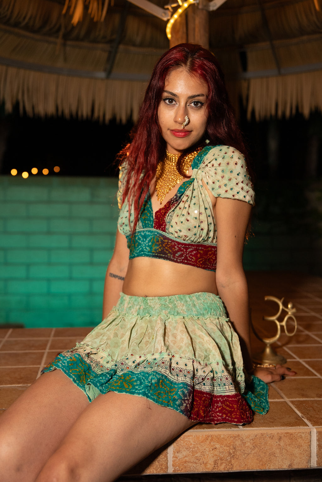 Watercolor Bandhani Mini Gehr Skirt Set