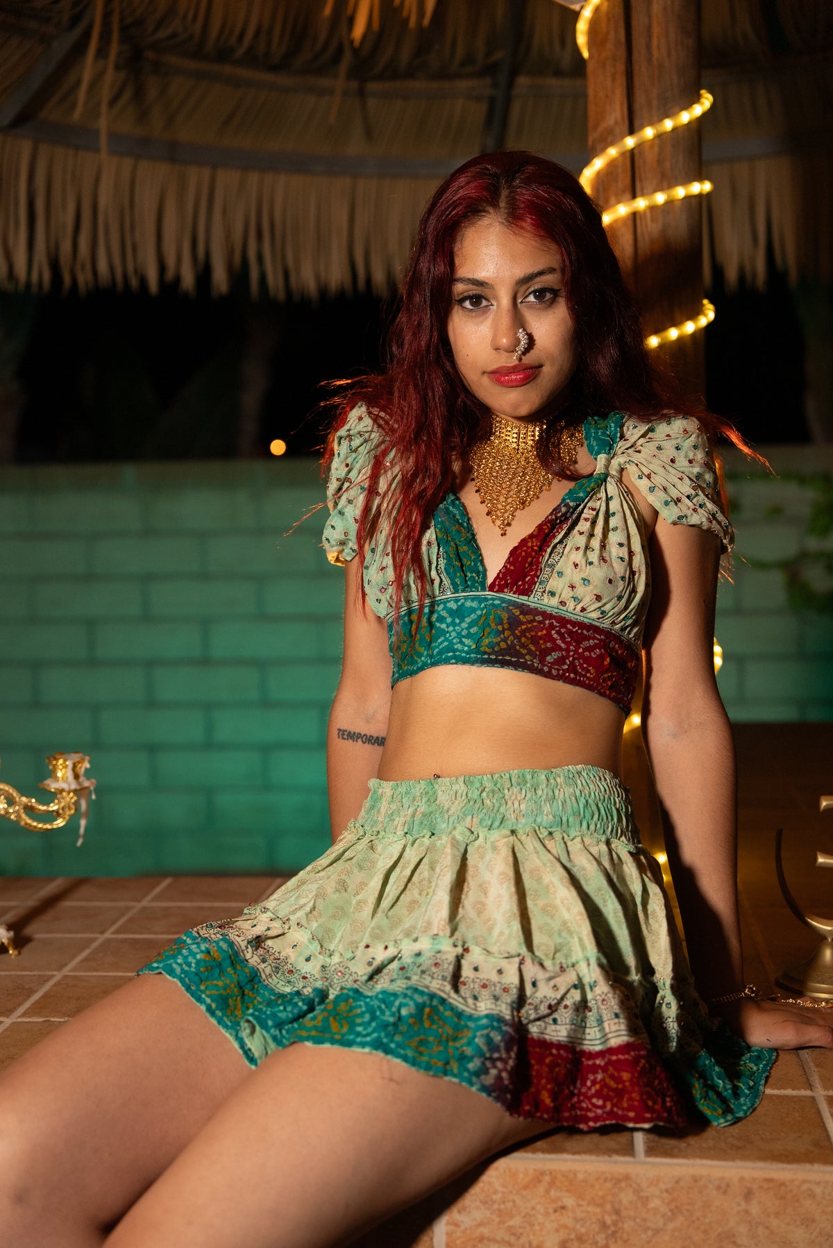 Watercolor Bandhani Mini Gehr Skirt Set