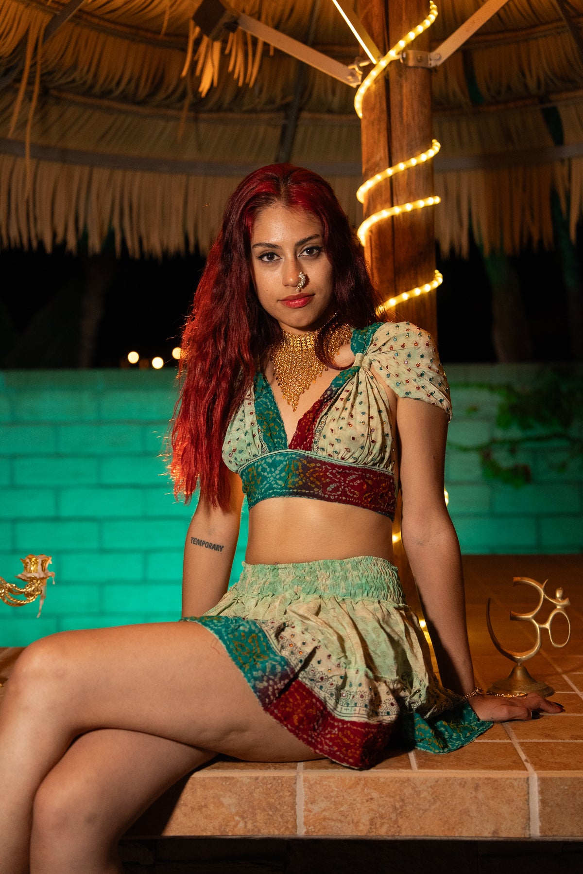Watercolor Bandhani Mini Gehr Skirt Set