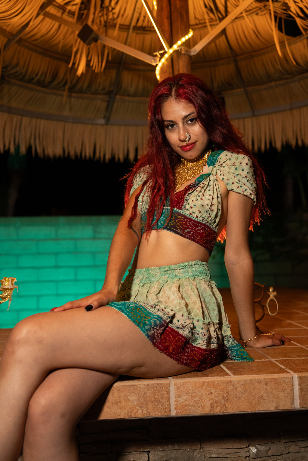 Watercolor Bandhani Mini Gehr Skirt Set