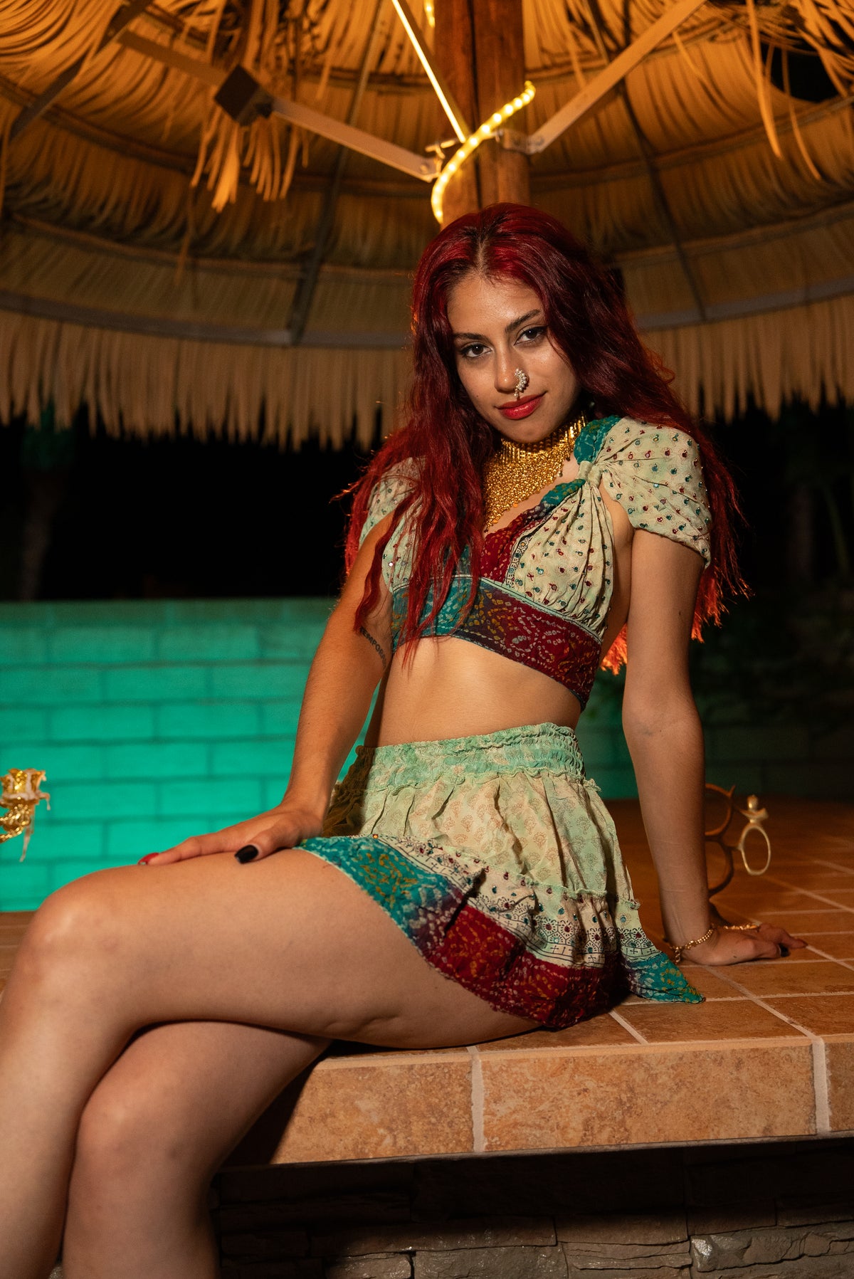 Watercolor Bandhani Mini Gehr Skirt Set