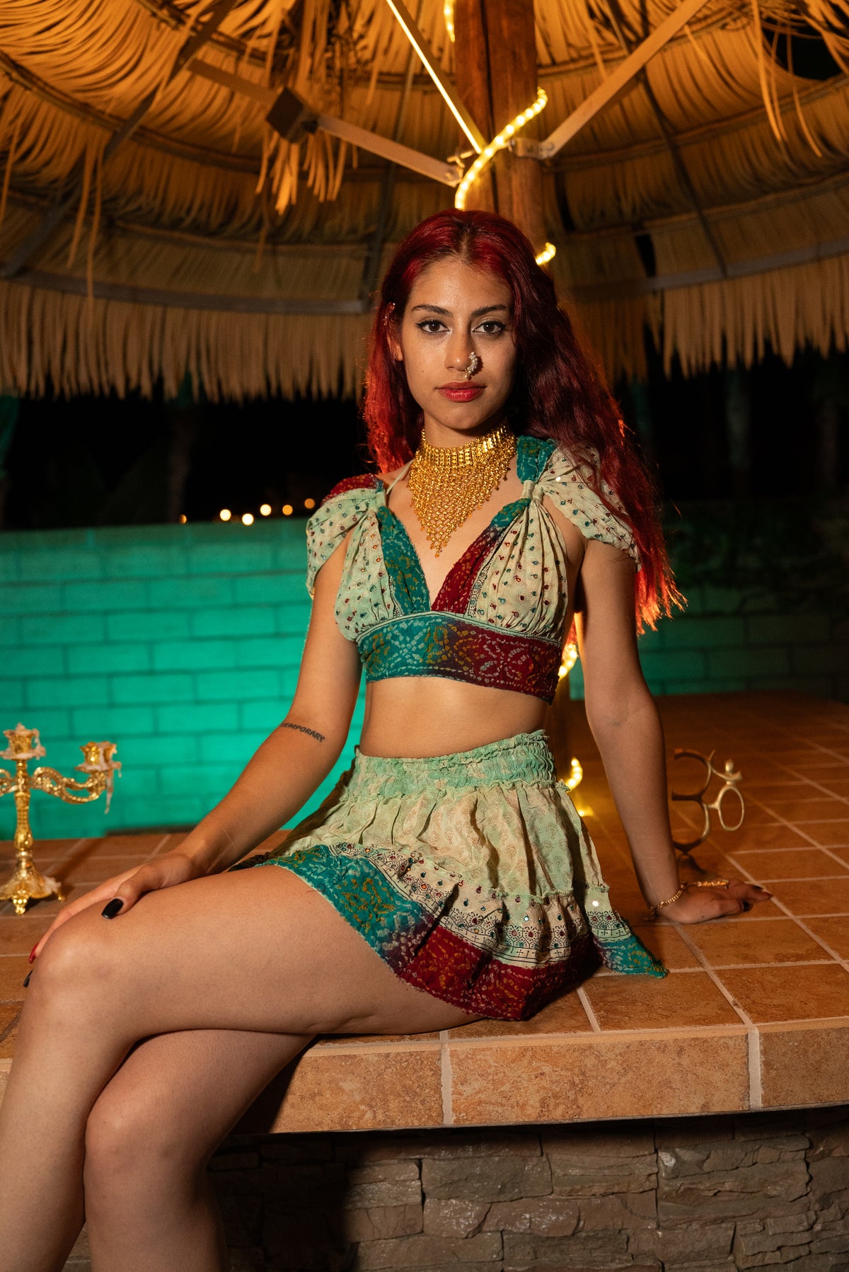 Watercolor Bandhani Mini Gehr Skirt Set