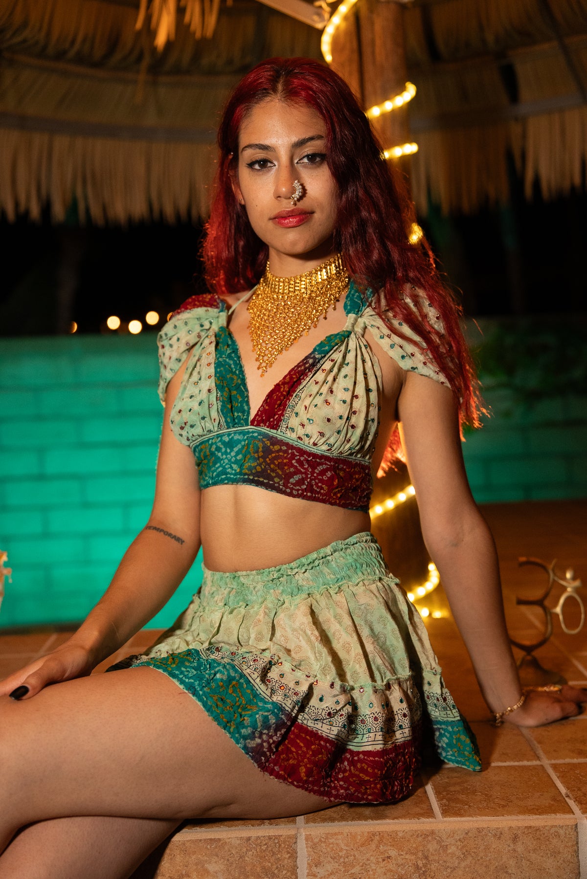 Watercolor Bandhani Mini Gehr Skirt Set