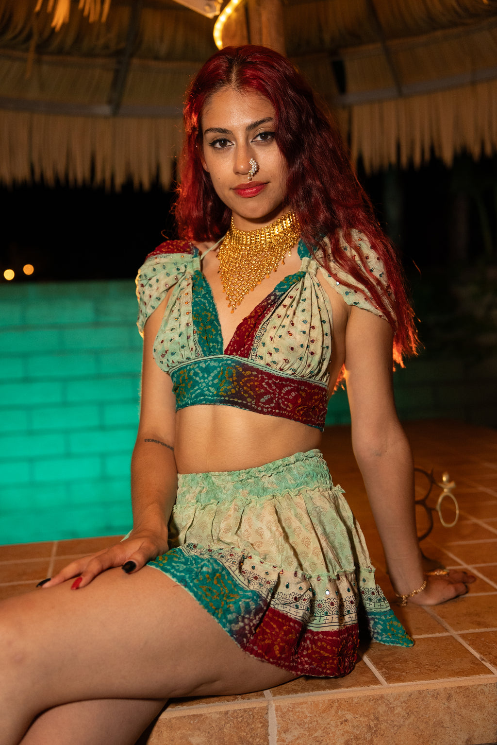 Watercolor Bandhani Mini Gehr Skirt Set