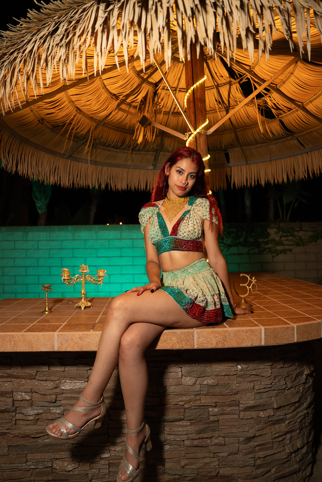 Watercolor Bandhani Mini Gehr Skirt Set