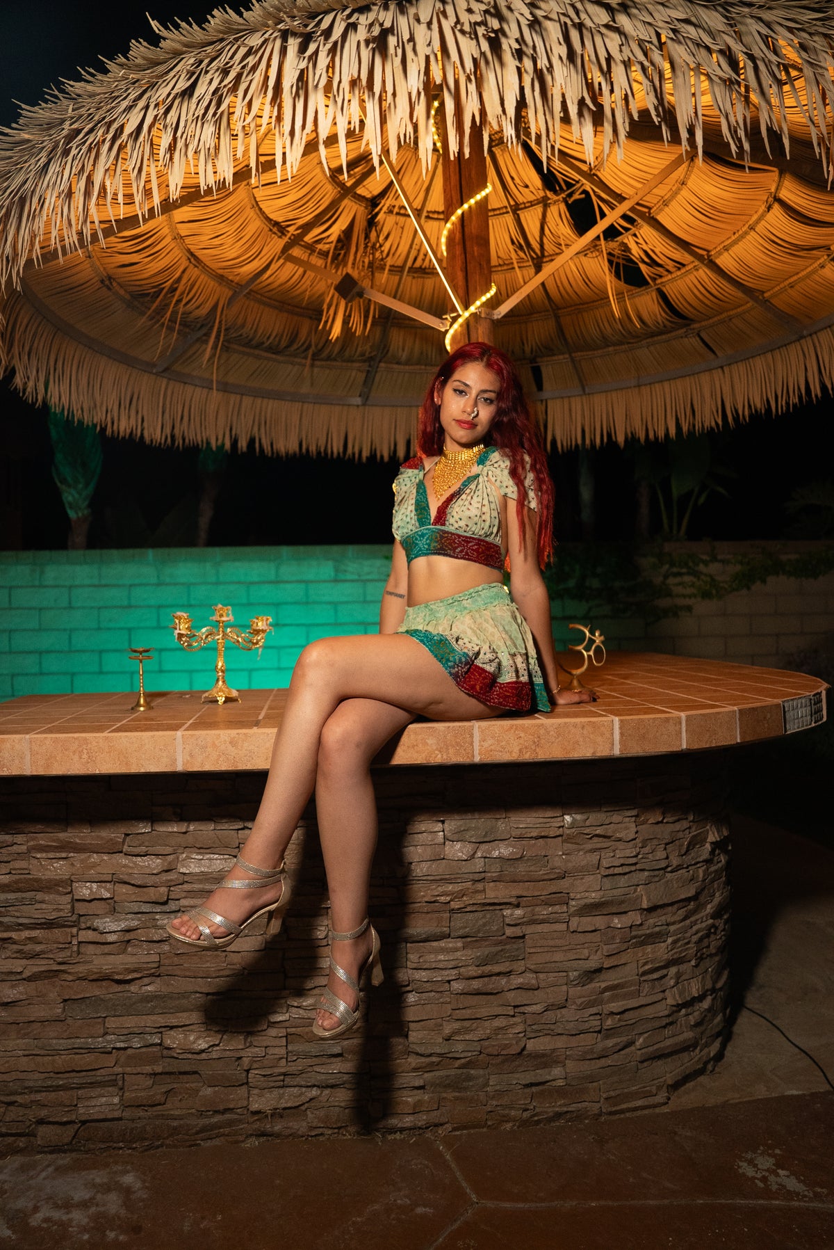 Watercolor Bandhani Mini Gehr Skirt Set