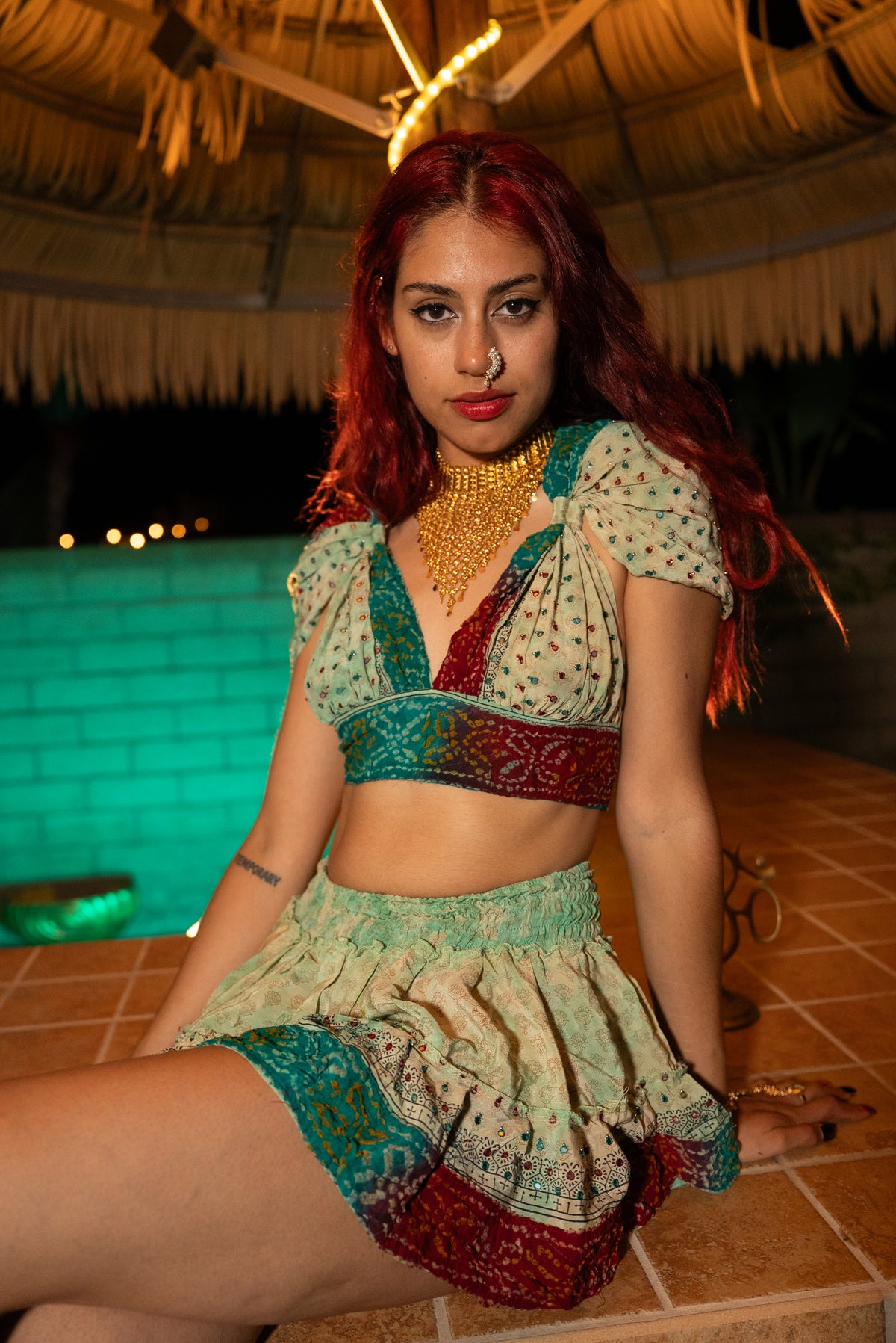 Watercolor Bandhani Mini Gehr Skirt Set