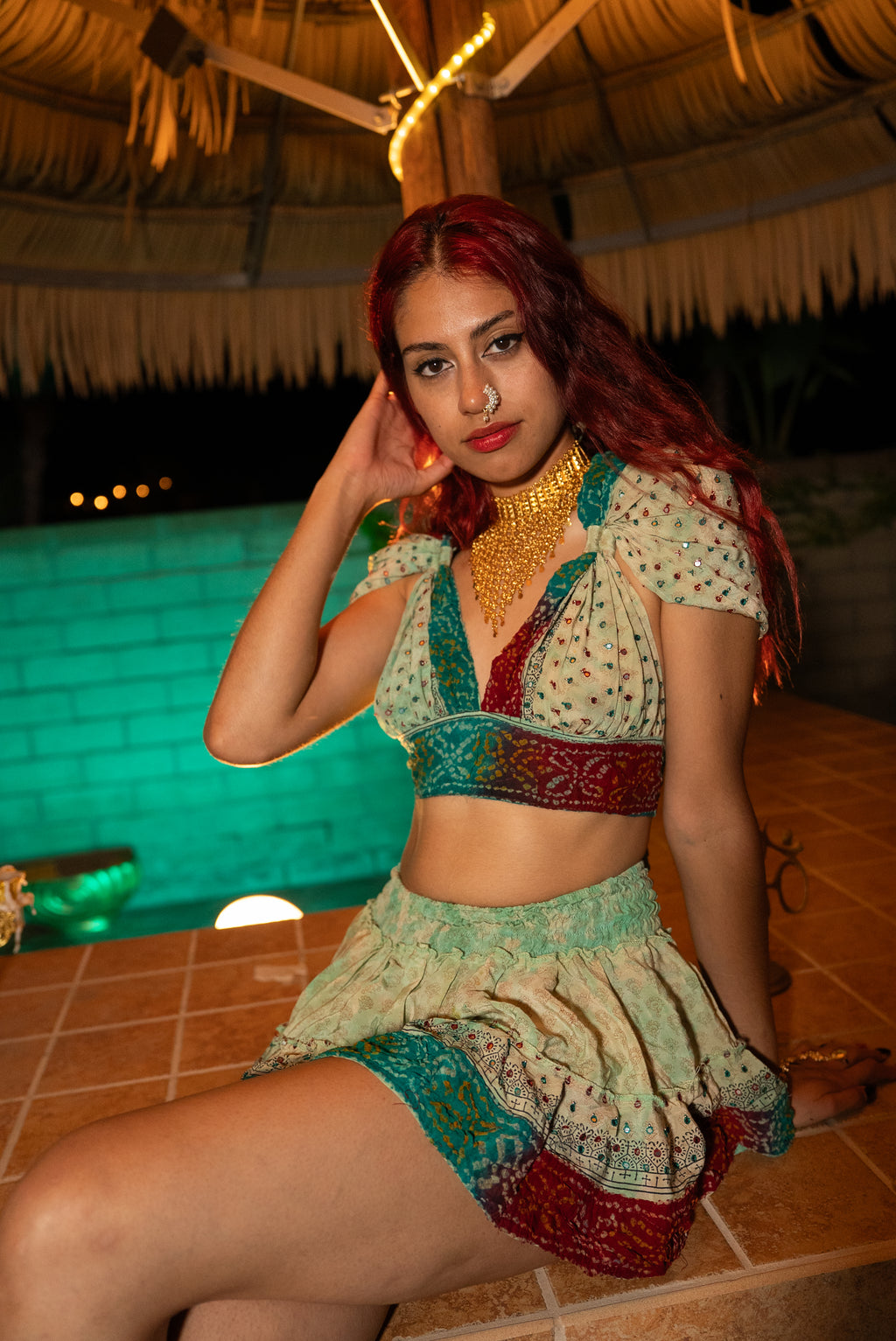 Watercolor Bandhani Mini Gehr Skirt Set