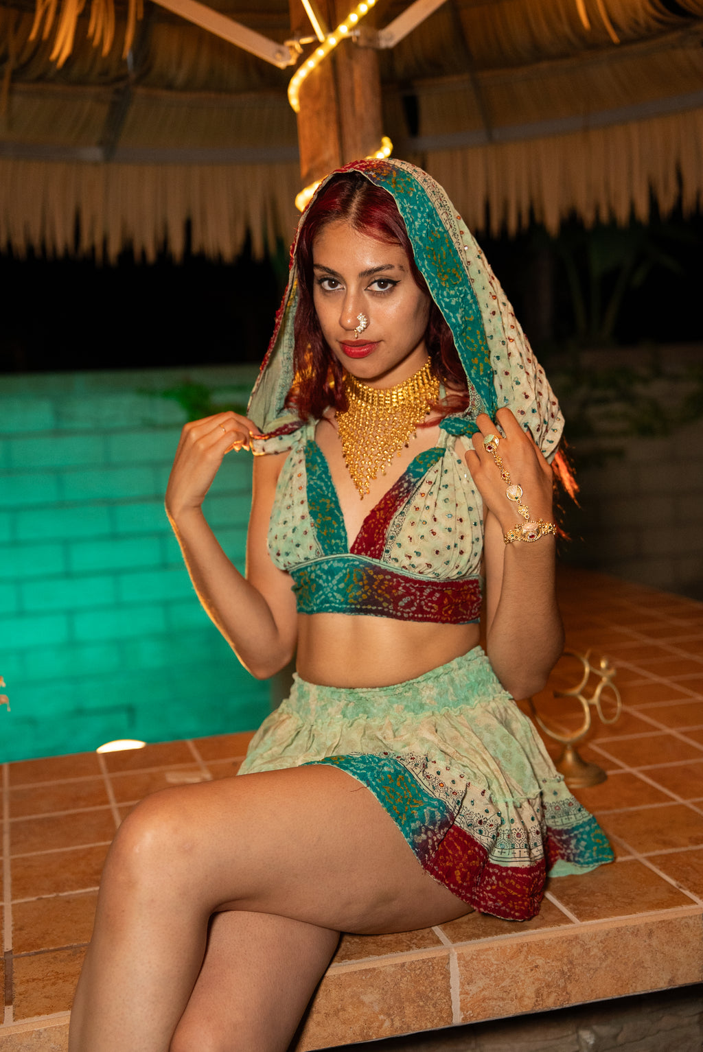 Watercolor Bandhani Mini Gehr Skirt Set