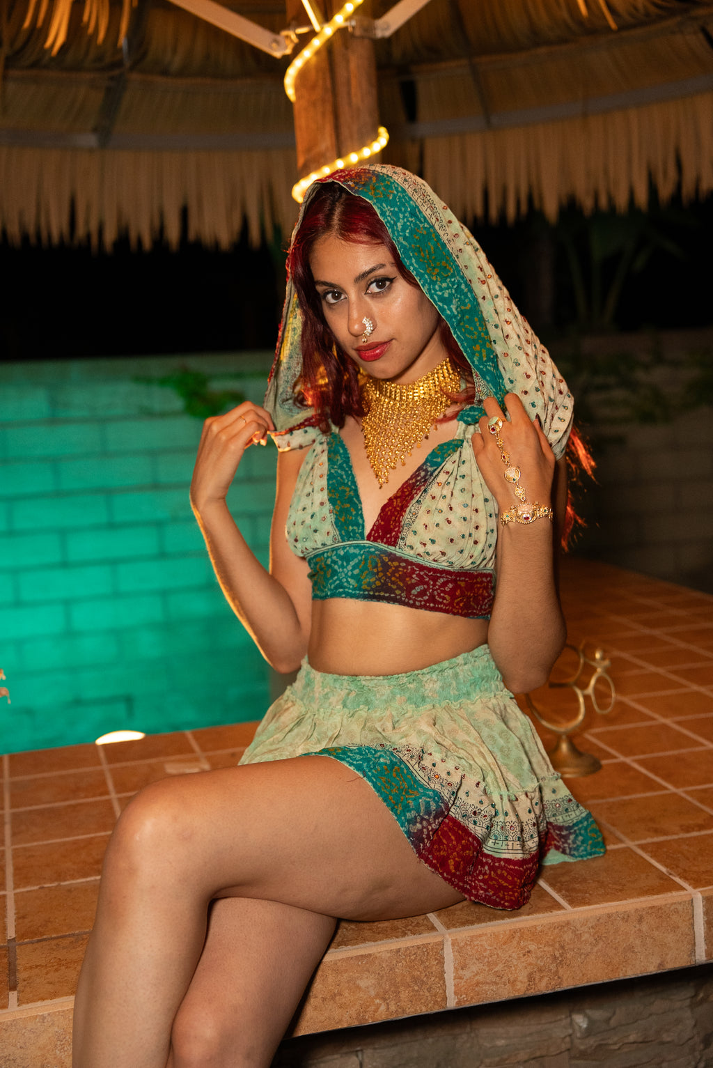 Watercolor Bandhani Mini Gehr Skirt Set
