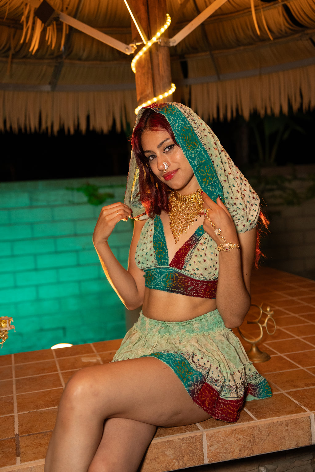 Watercolor Bandhani Mini Gehr Skirt Set
