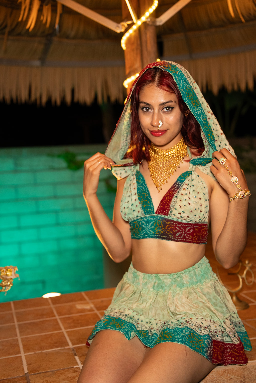 Watercolor Bandhani Mini Gehr Skirt Set