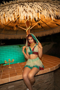 Watercolor Bandhani Mini Skirt Set