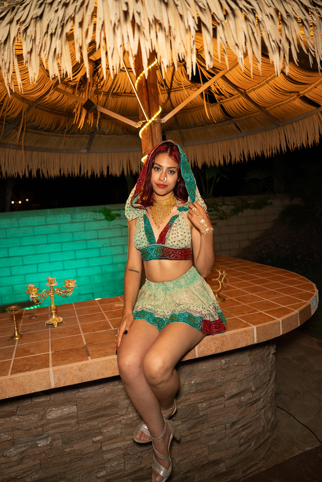 Watercolor Bandhani Mini Gehr Skirt Set