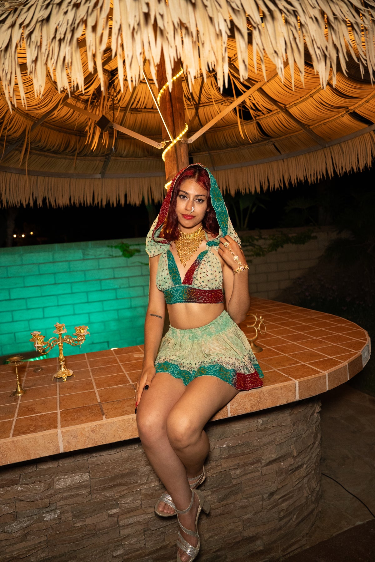 Watercolor Bandhani Mini Gehr Skirt Set