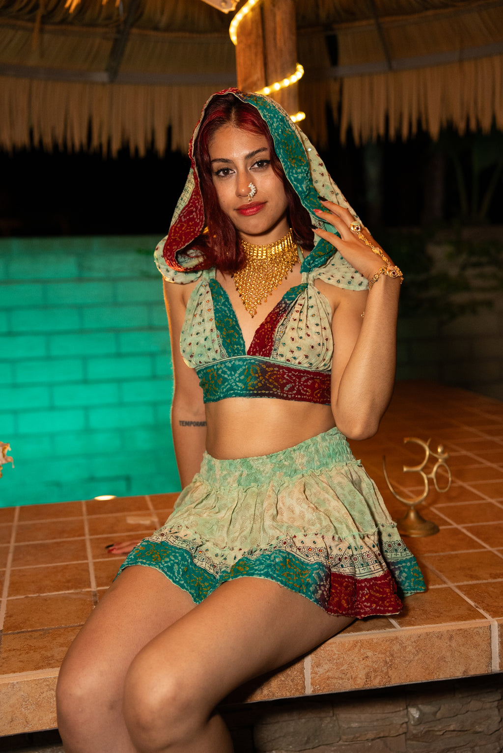 Watercolor Bandhani Mini Gehr Skirt Set